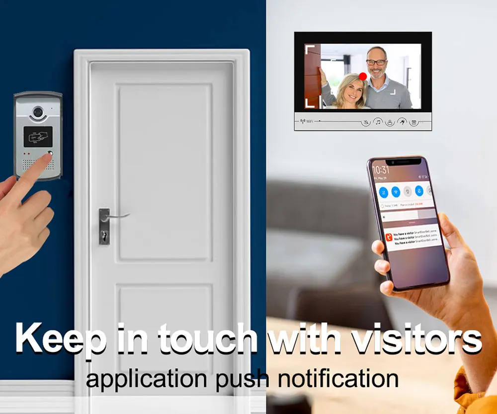 9 Inch Tuya Wifi Smart Video Door Phone Intercom System With 1Monitor and Doorbell Camera and 1 Lock Set Phone APP Unlock