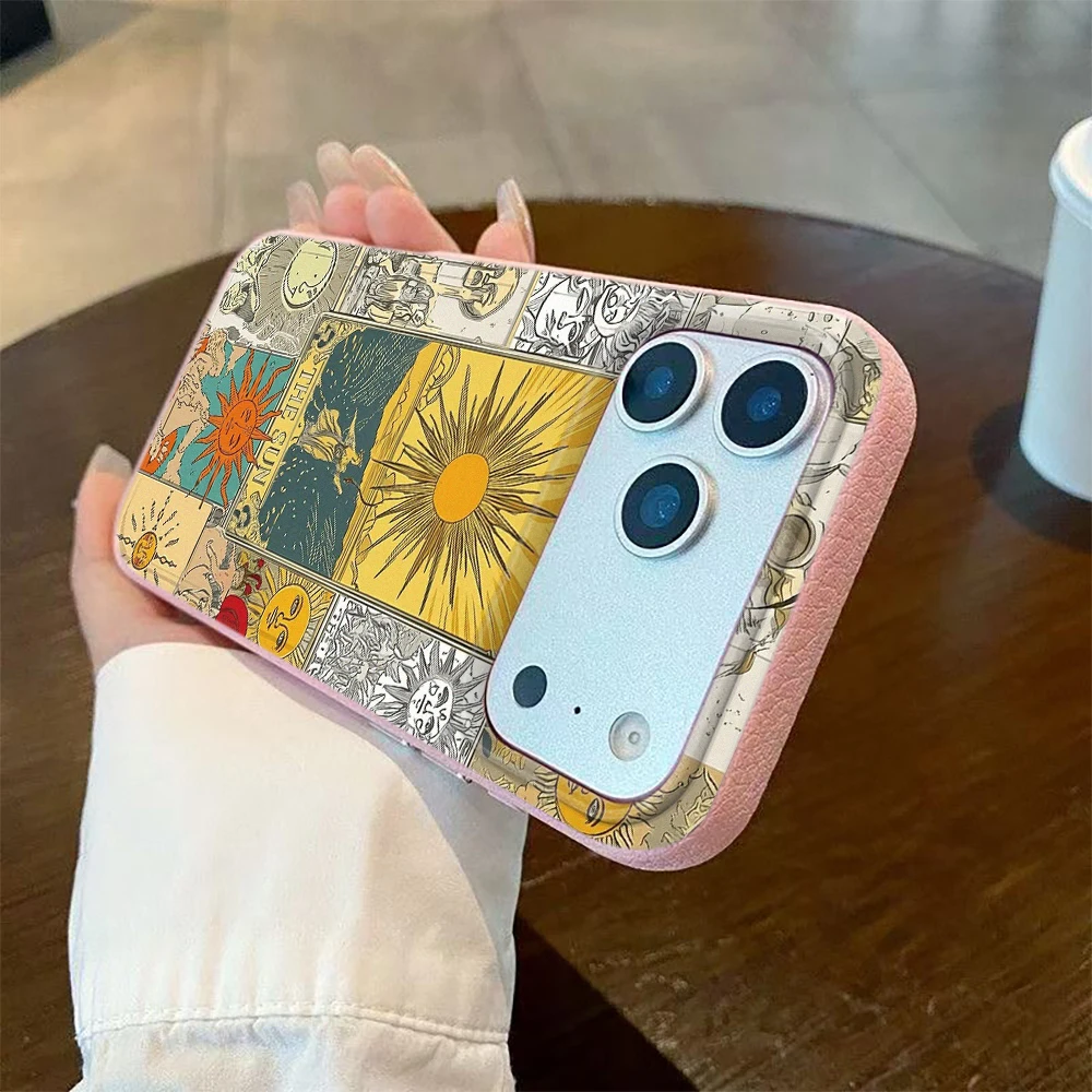 Fashion Tarot Sun Graffiti Morandi Mandala Phone Case For iphone 12 13 14 15 16 17 18 Pro Max Soft TPU Bumper Anti-Scratch Matte