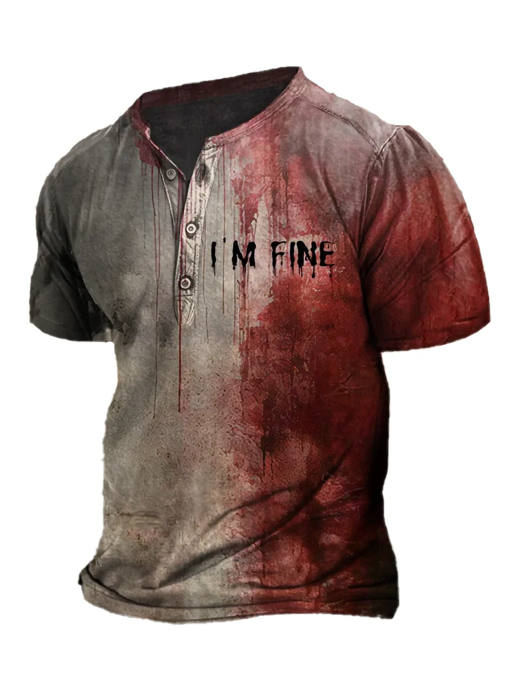 Men's I'M Fine Bloody TShirt Problem Solved Bloody Tee Short Sleeve Button  Tshirt  Hip Hop Tops