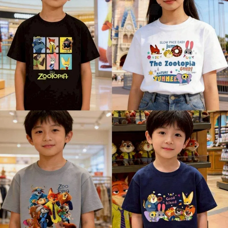 

Summer Children's Pure Cotton Short-sleeved Baby New Crazy Animal City Cute Cartoon Printed Top Boys and Girls T-shirt