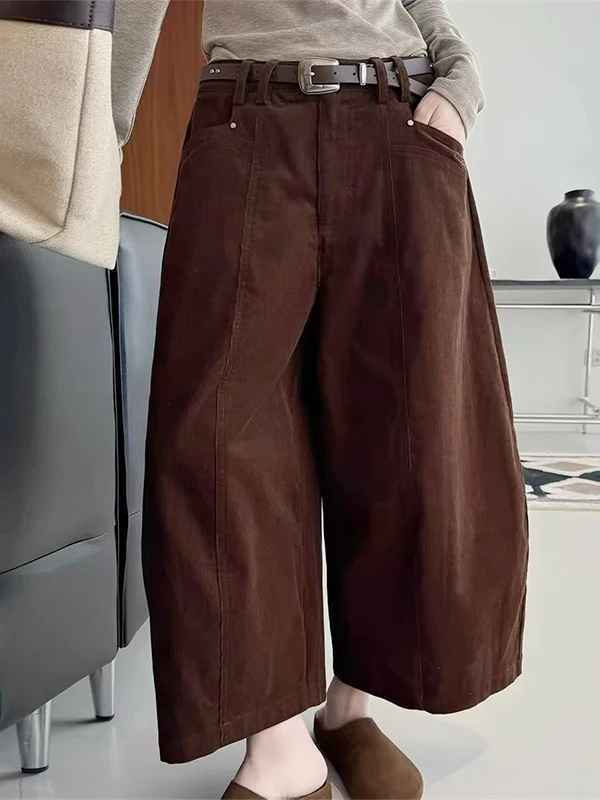 Authentic Korean High Waist Corduroy Wide Leg Pants Women's Autumn Versatile Loose Fit Casual Trousers Knife  Style