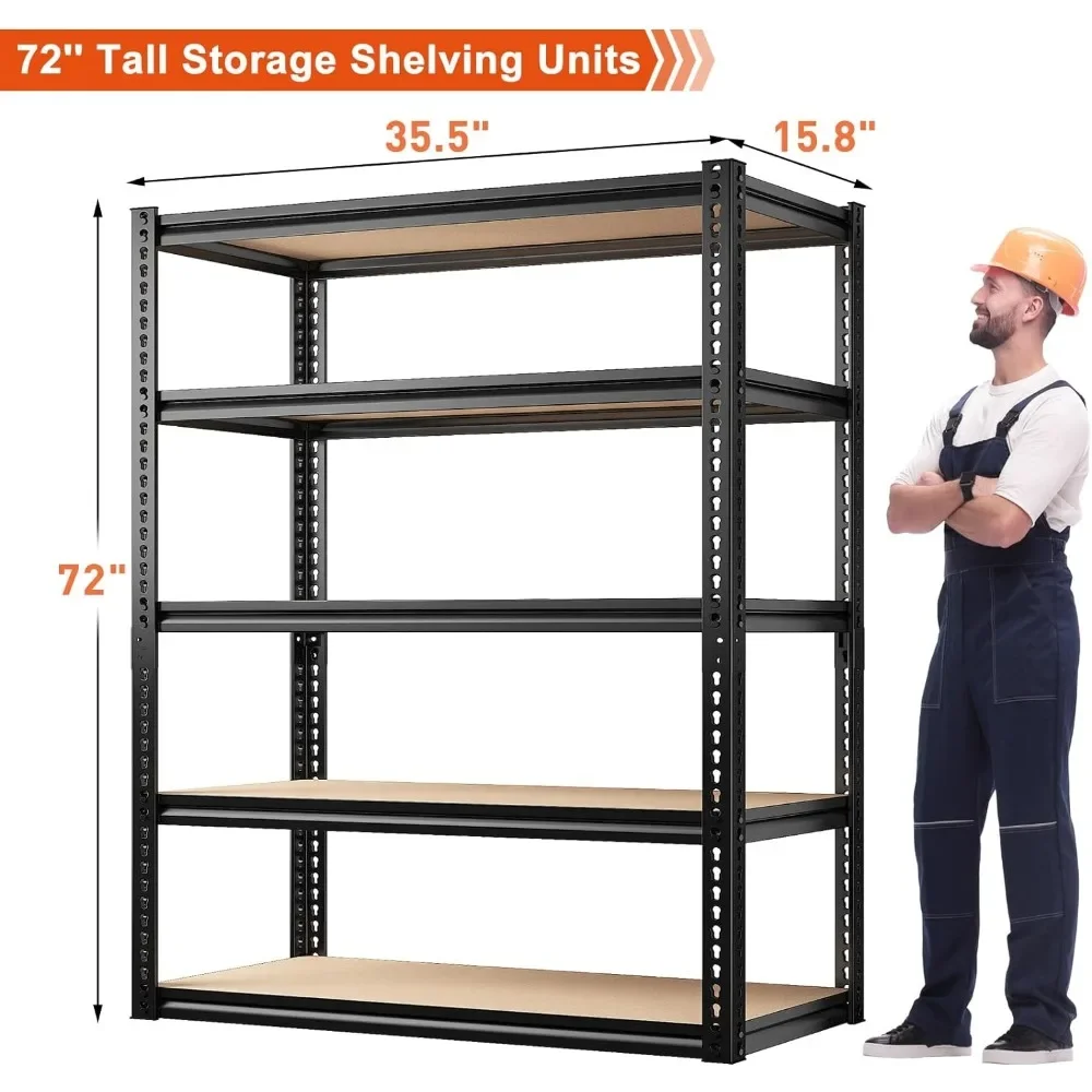 Garage Shelving, 2000LBS Storage Shelves Heavy Duty Shelving 72''H 5 Tier Metal Shelves for Garage Shelves Adjustable