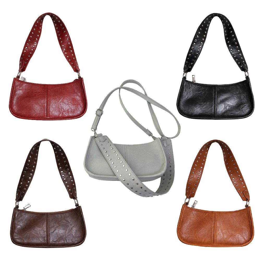 Women Retro Shoulder Bag Studded Decor Vintage Armpit Bag Adjustable Strap Crossbody Sling Bag Top Handle Bag Girl Stylish Purse