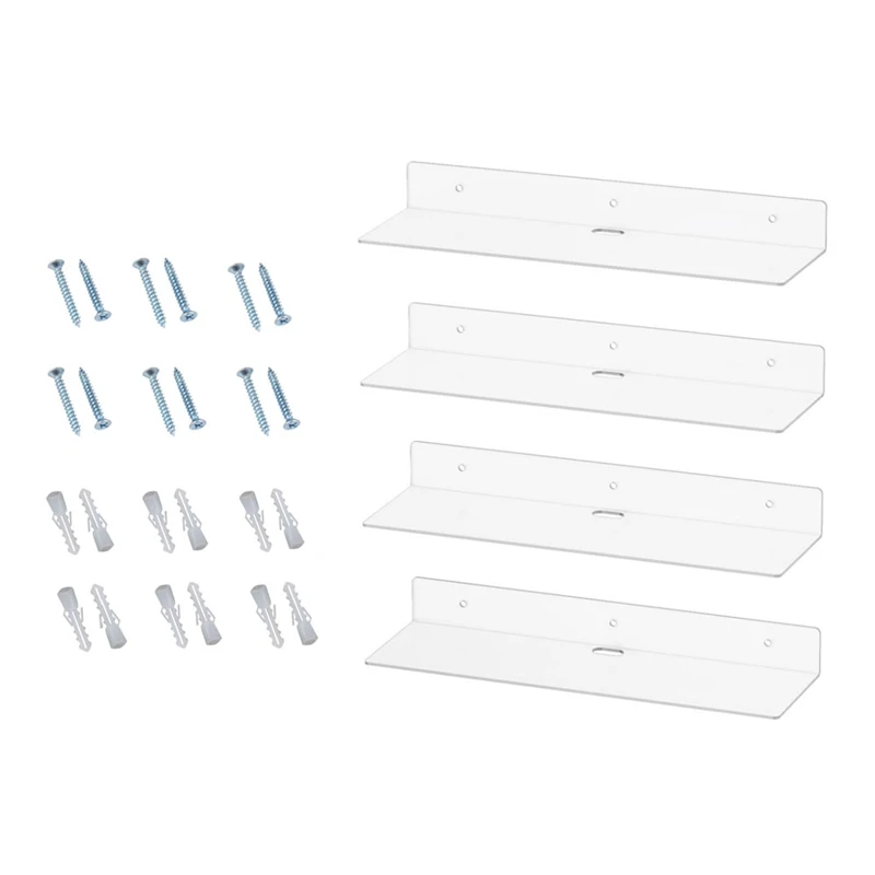 

Clear Acrylic Floating Shelves 4 Pack, 11.6Inch Wall Mounted Shelves For Bedroom, Bathroom, Living Room, Gaming Room Easy To Use