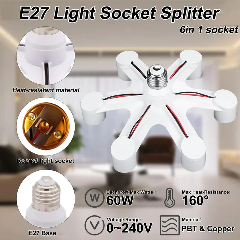 Bases de lámpara enchufe Universal 6 en 1 divisor E27 a E27 UE bombilla LED portalámparas convertidor portalámparas LED portalámparas adaptador de bombilla