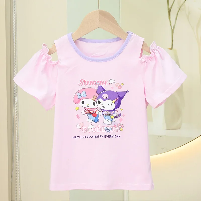 Anime Sanrio Kuromi Girls t-shirt Kawaii My Melody manica corta Cute Cartoon Sweet Print Babys top Tide Kid regali di compleanno