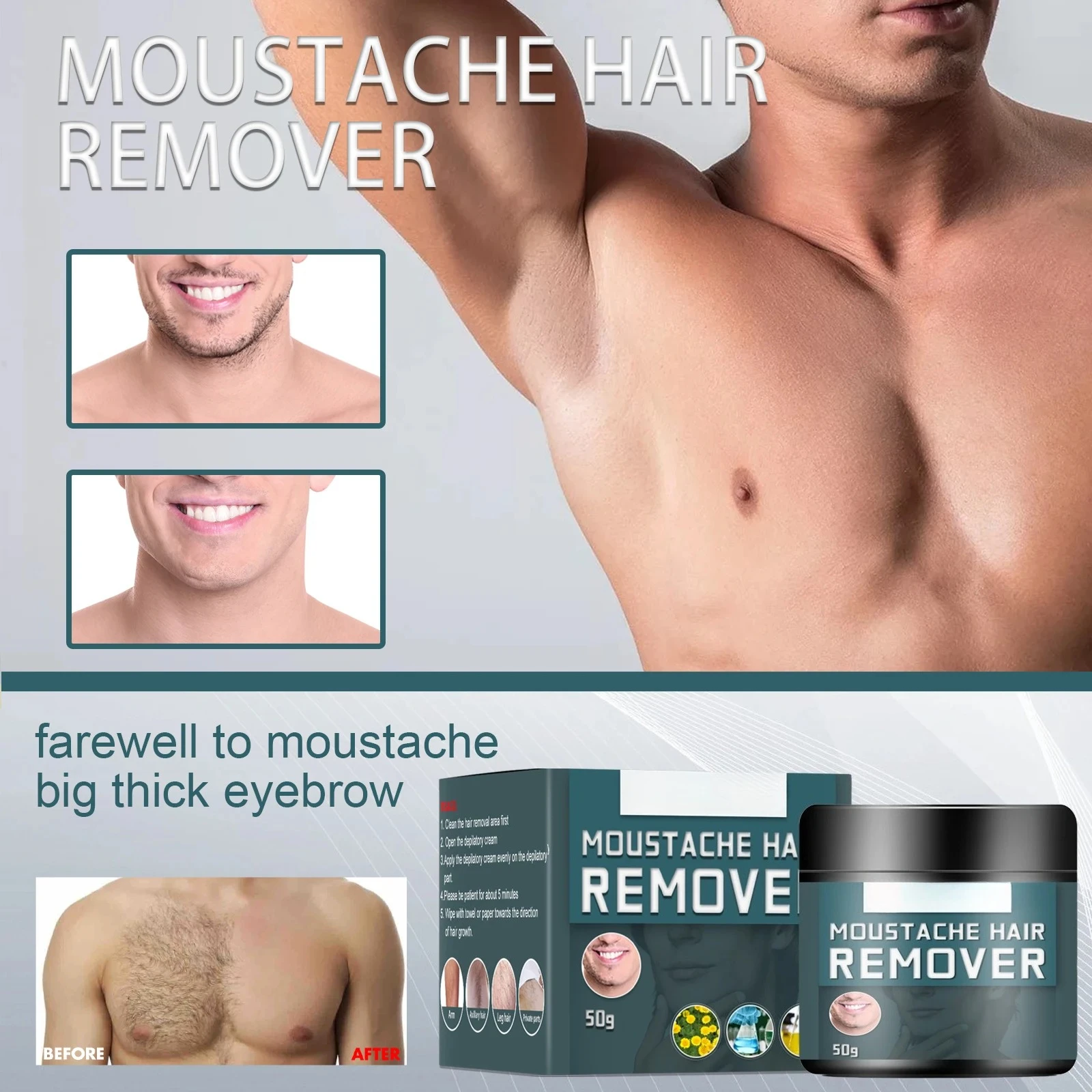 

Men's hair removal cream facial beard armpit leg chest cleaning hair removal cream