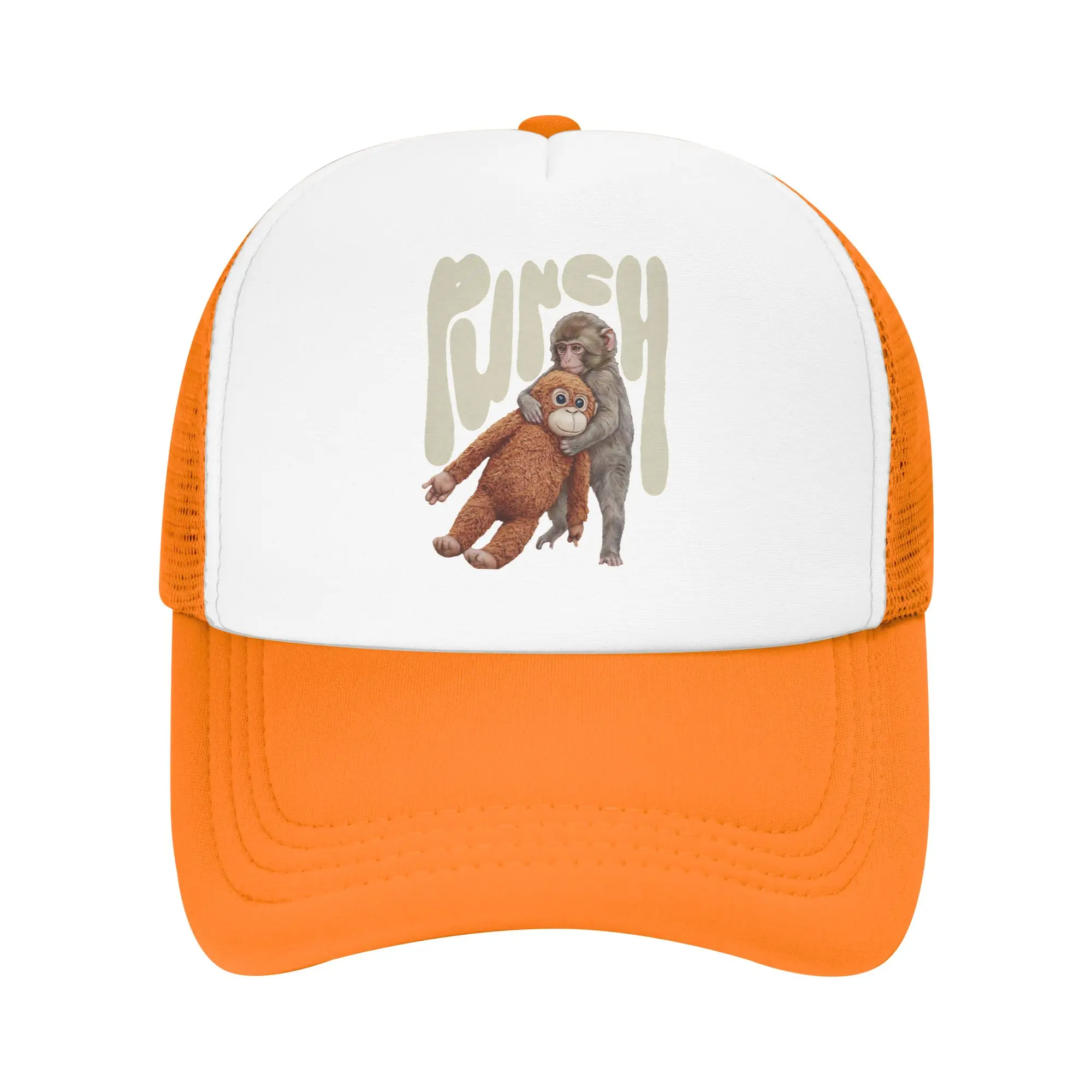 Punch Baby Monkey Team Punch Vintage The Monkey  Foam Mesh Trucker Hat Outfits for Men Women Baseball Cap Mesh-Back B