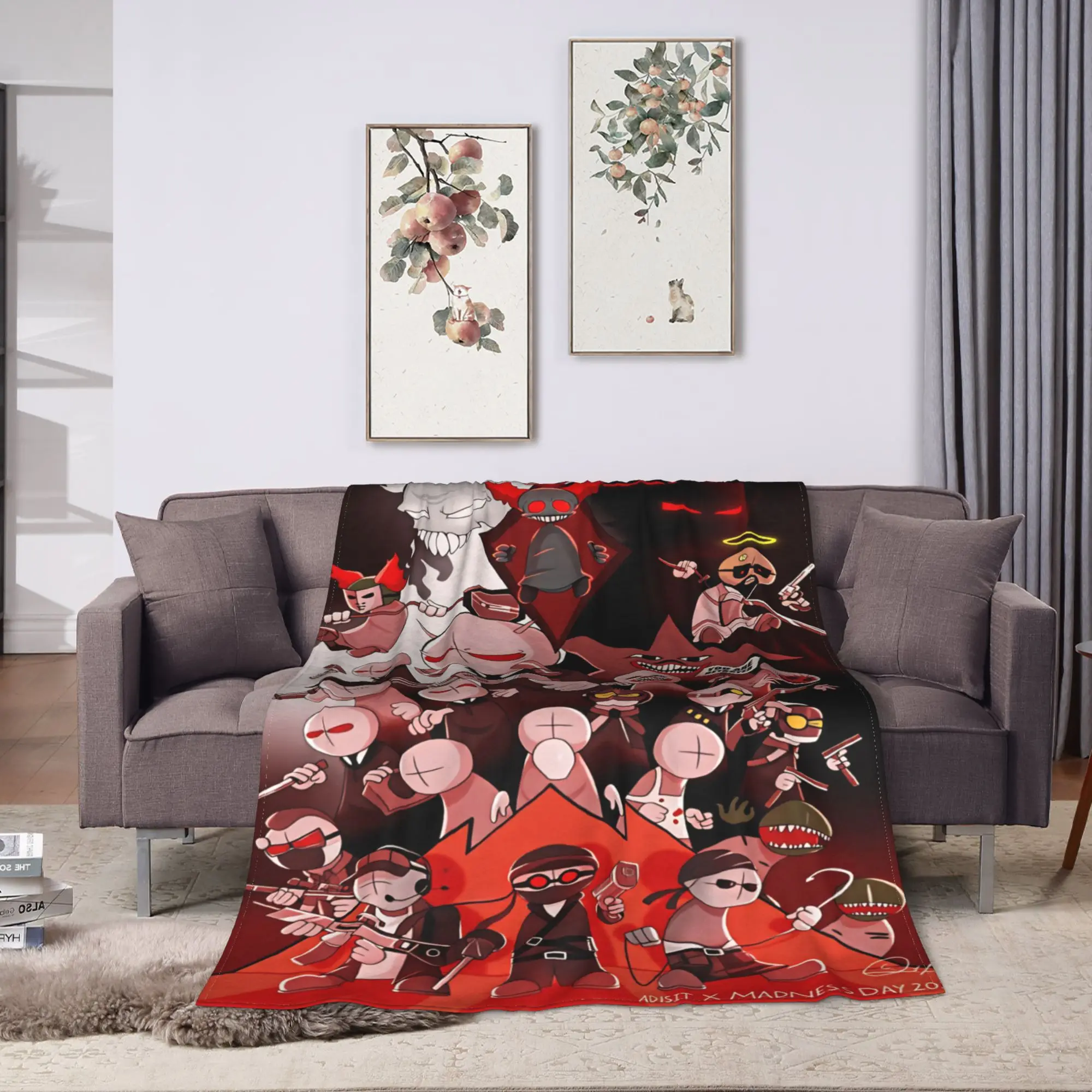 Warm Soft Blanket Kids Camping MADNESS COMBAT Anime Throw Blanket  Flannel Bedspread For Outdoor Funny Sofa Bed Cover