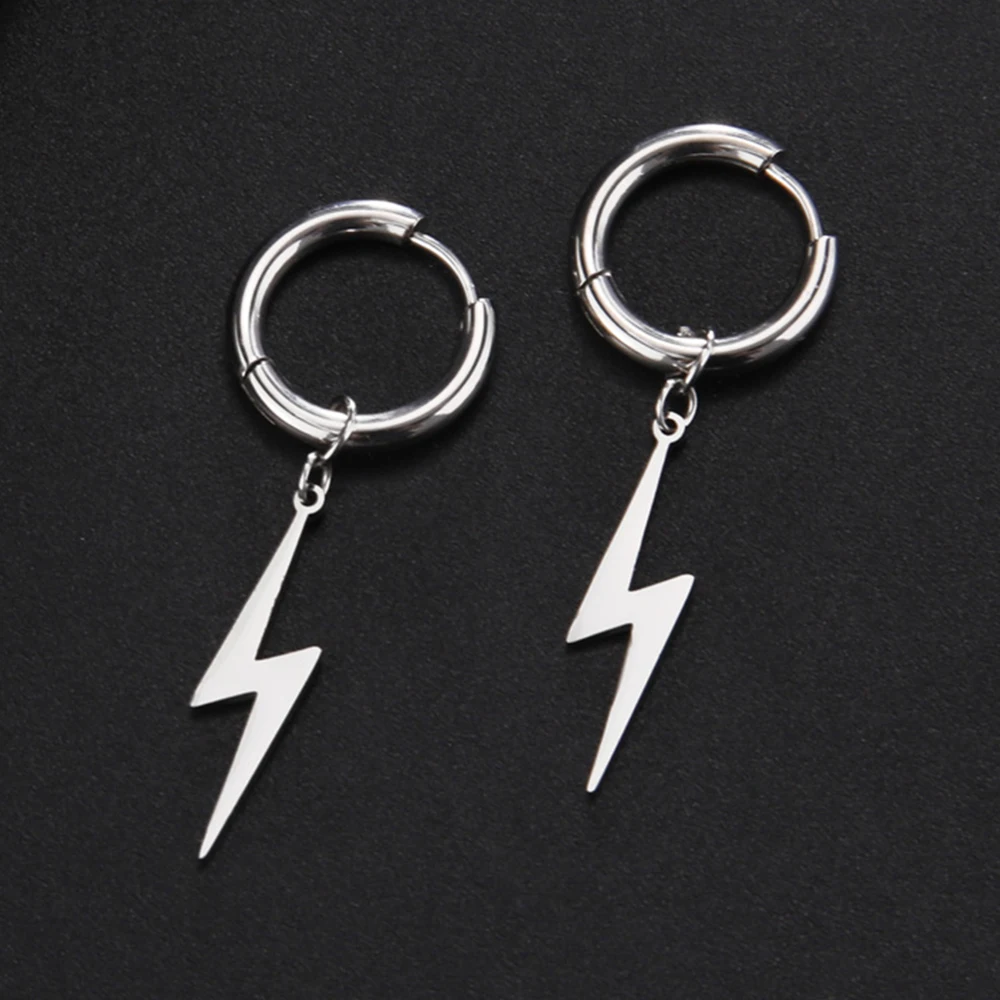 My Shape Fashion Lightning Earrings Women Men Hiphop Hoop Earring Stainless Steel Gold Color Punk Jewelry Party Ear Accessories