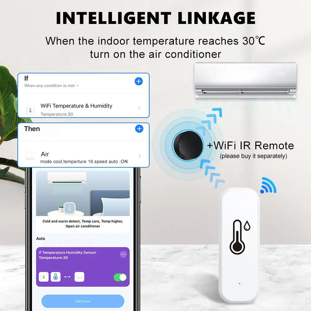 Tuya ZigBee Sensor de Temperatura e Umidade WiFi, Vida Inteligente, Controlador Higrômetro Interior, Monitor Remoto, Funciona com Alexa, Google