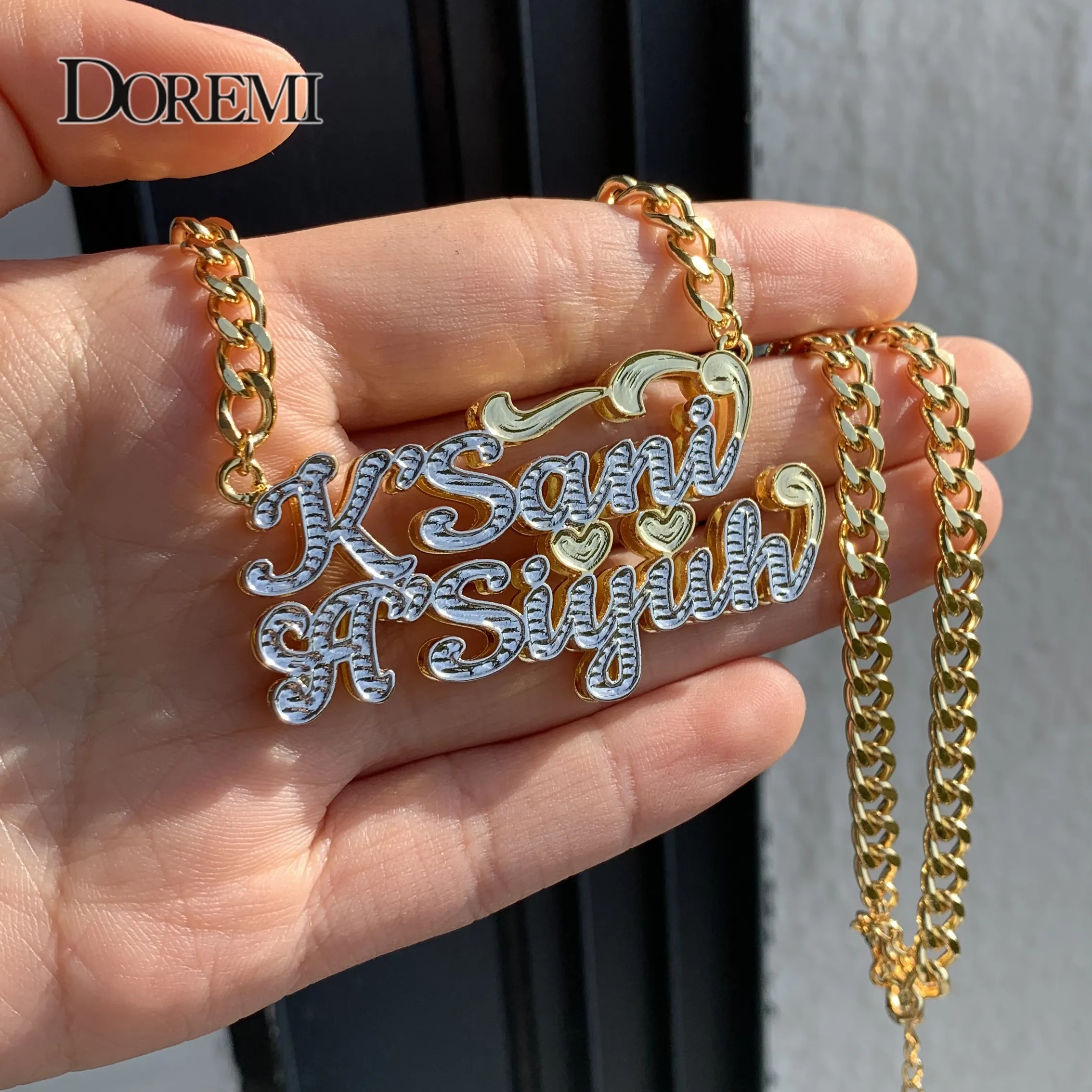 

Double Layered 3D Personalized Necklaces Choker Name Necklace Custom Necklace Gold Plated Nameplate Women Cuban Name Chain