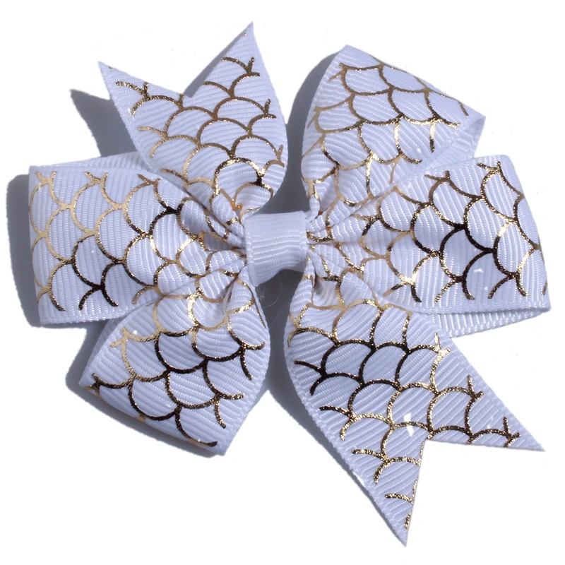 20PCS 8CM Butterfly Shaped Boutique With Fish Scale For Headbands Grosgrain Ribbon Swallow-tailed Hair Bows Artificial Flowers