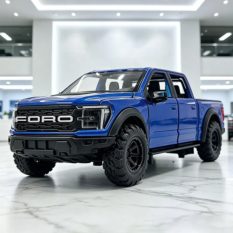 

1:32 Ford F150 Raptor Alloy Pickup Model Diecast Metal Off-Road Car with Sound & Light Pull Back Simulation Vehicle Birthday toy