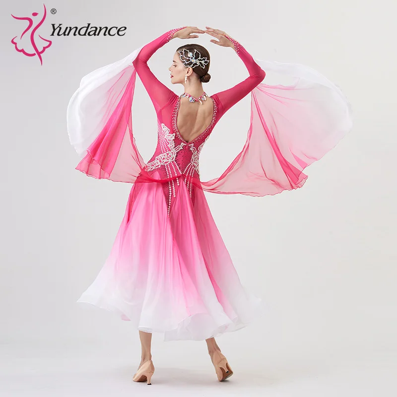 B-21195 New Women Modern Dance Rhinestone Color Diversity Dress Ballroom National Standard Waltz Competition Performance