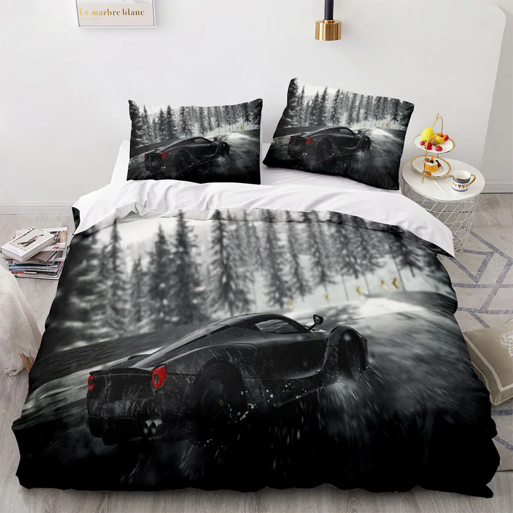 Sports Car King Queen Duvet Cover Cool Colorful Supercar Pattern Bedding Set for Men Adult Race Car 2/3pcs Polyester Quilt Cover