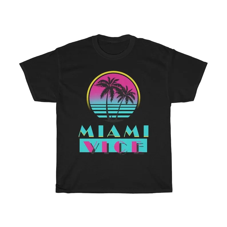 

Miami Vice Action TV Series Don Johnson Men's Black Navy T-Shirt Size S to 5XL