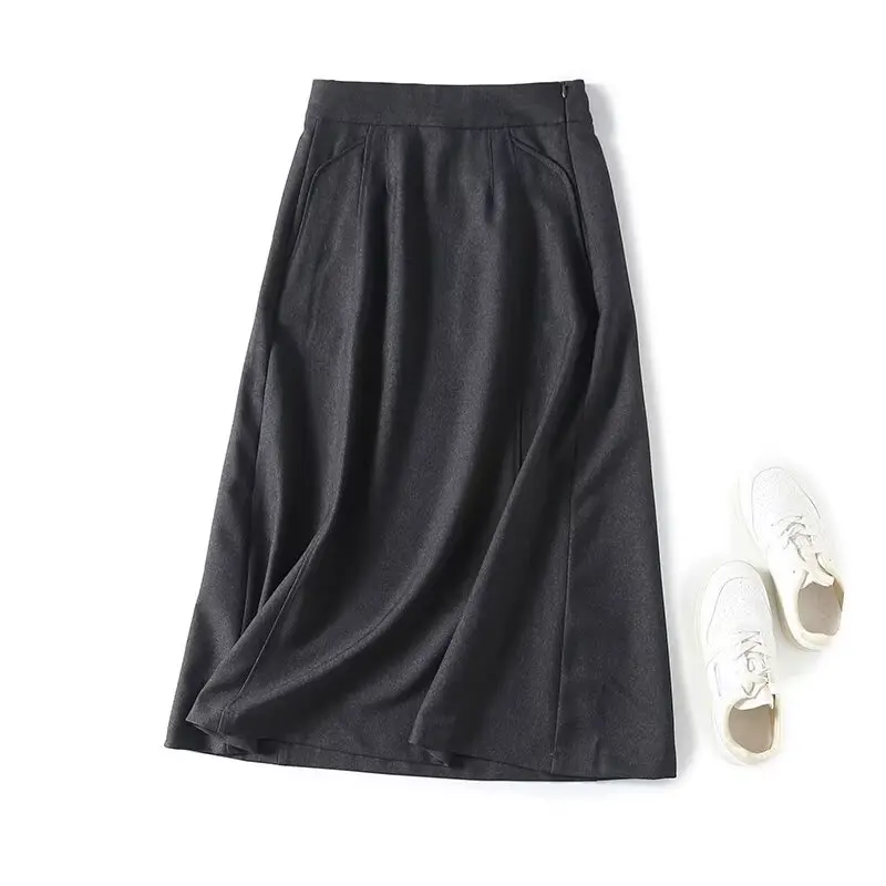 

Women New Chic Fashion Side Pockets decoration Textured A Line Midi Skirt Vintage High Waist Side Zipper Female Skirts Mujer