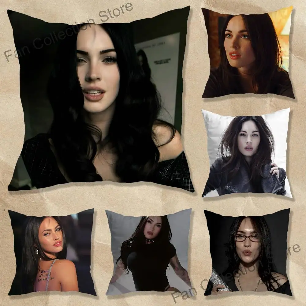 M-Megan F-Fox Art Pillow Case Square Double-Sided Printing Short Plush Sofa Cushion Cover Bedroom Bedside Pillow