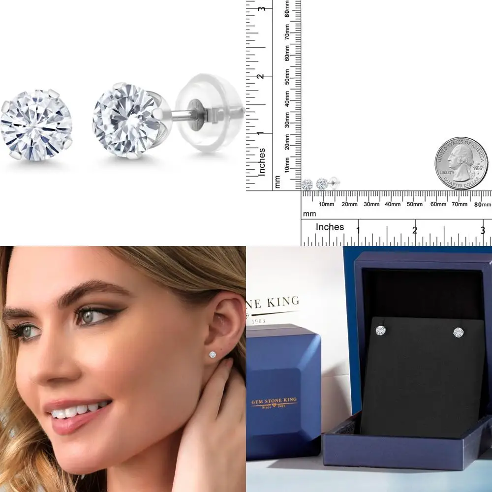 

Round 5MM Birthstone Stud Earrings in 14K White Gold with Silicone Push Back for Women, Ideal Gift Choice