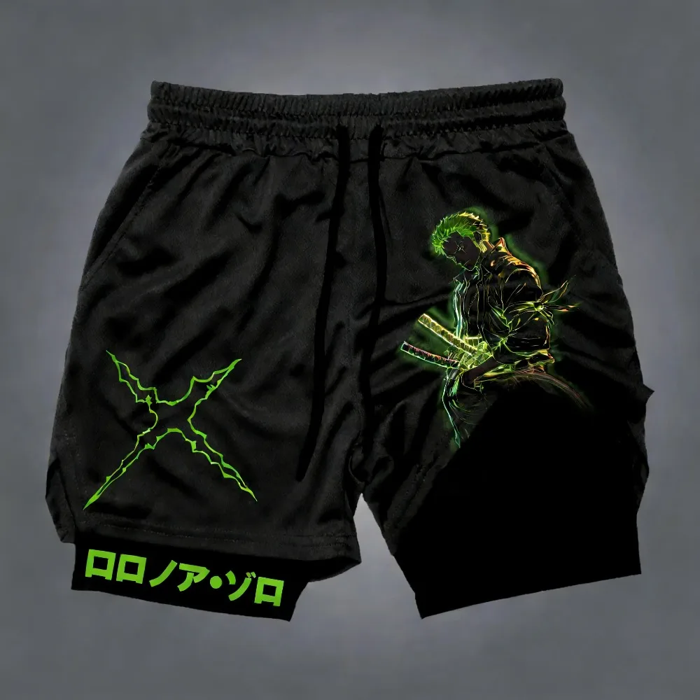 

Унисекс шорты ONE PIECE Roronoa Zoro, летняя новинка 2026, с принтом в стиле аниме Харадзюку, свободные, быстросохнущие, двухслойные, для спорта