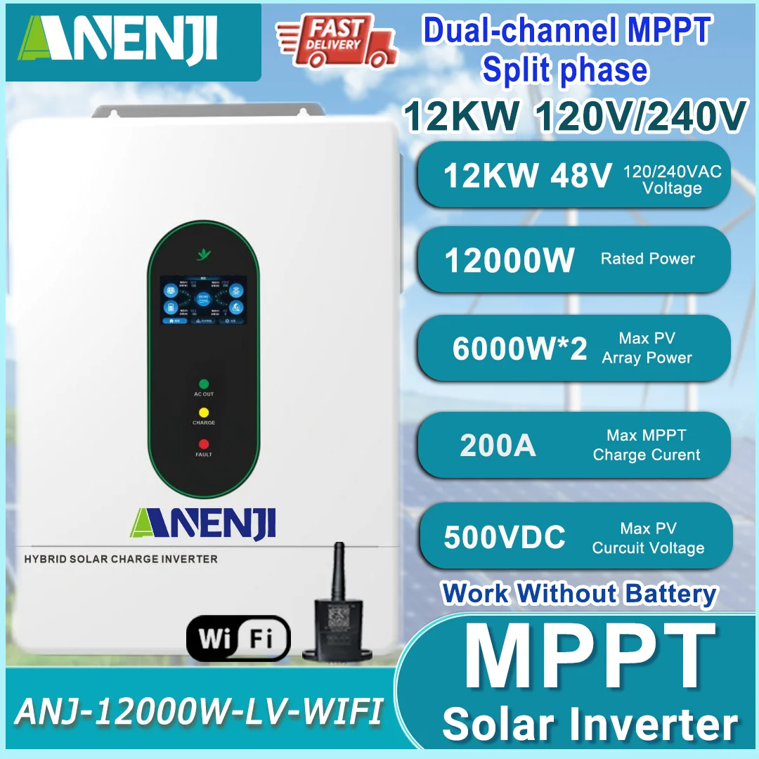 12KW 6.5KW 3.6KW 48V 120VAC Hybrid Solar Inverter On/Off-Grid MPPT 80A 150A 220A Pure Sine Wave Split Phase Inverter With WiFi