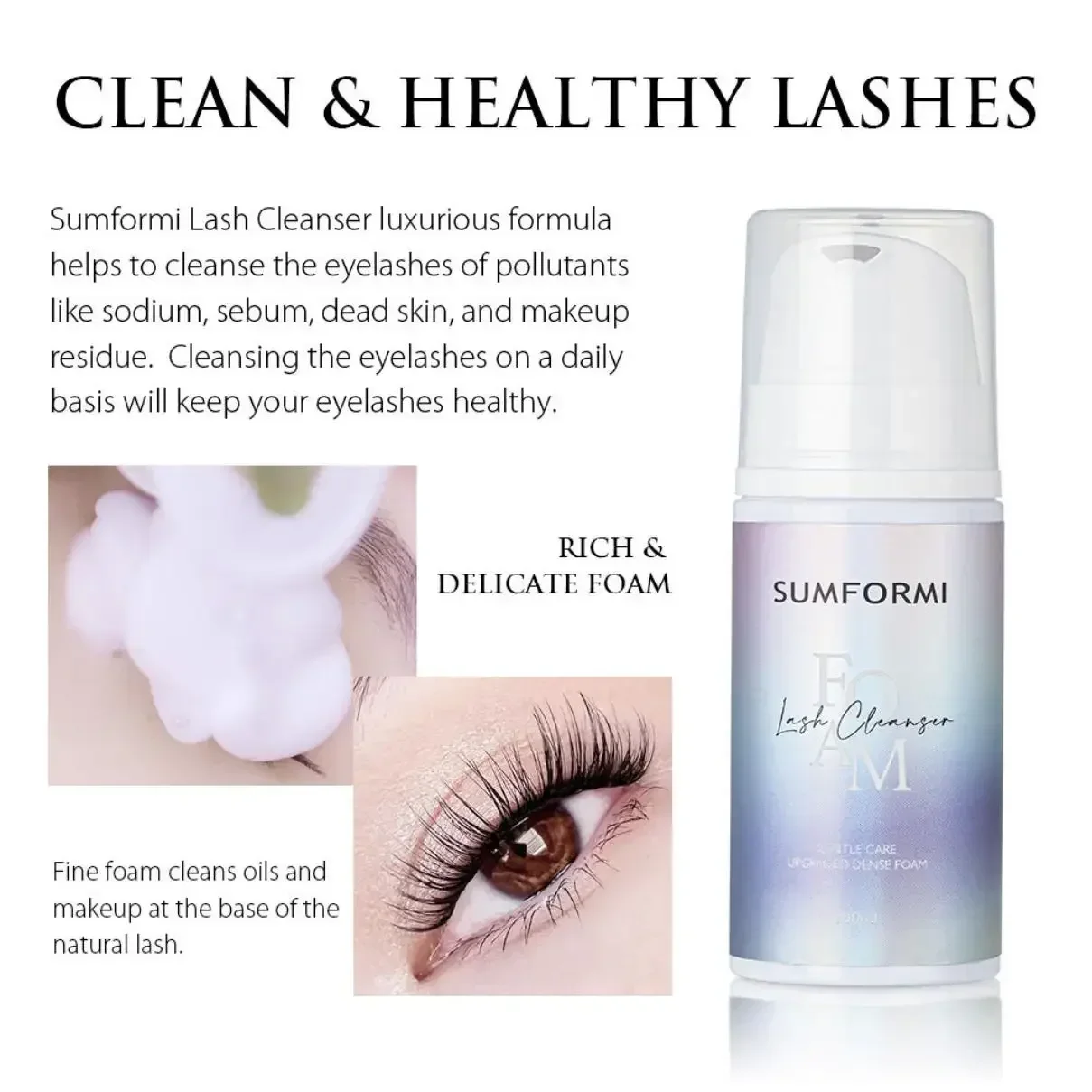 Sumใหม่สูตรอ่อนโยนต่อขนตา Foaming Cleanser 100 มล. แชมพูขนตา Daisy & White Tea Scented Eyelash Shampoo