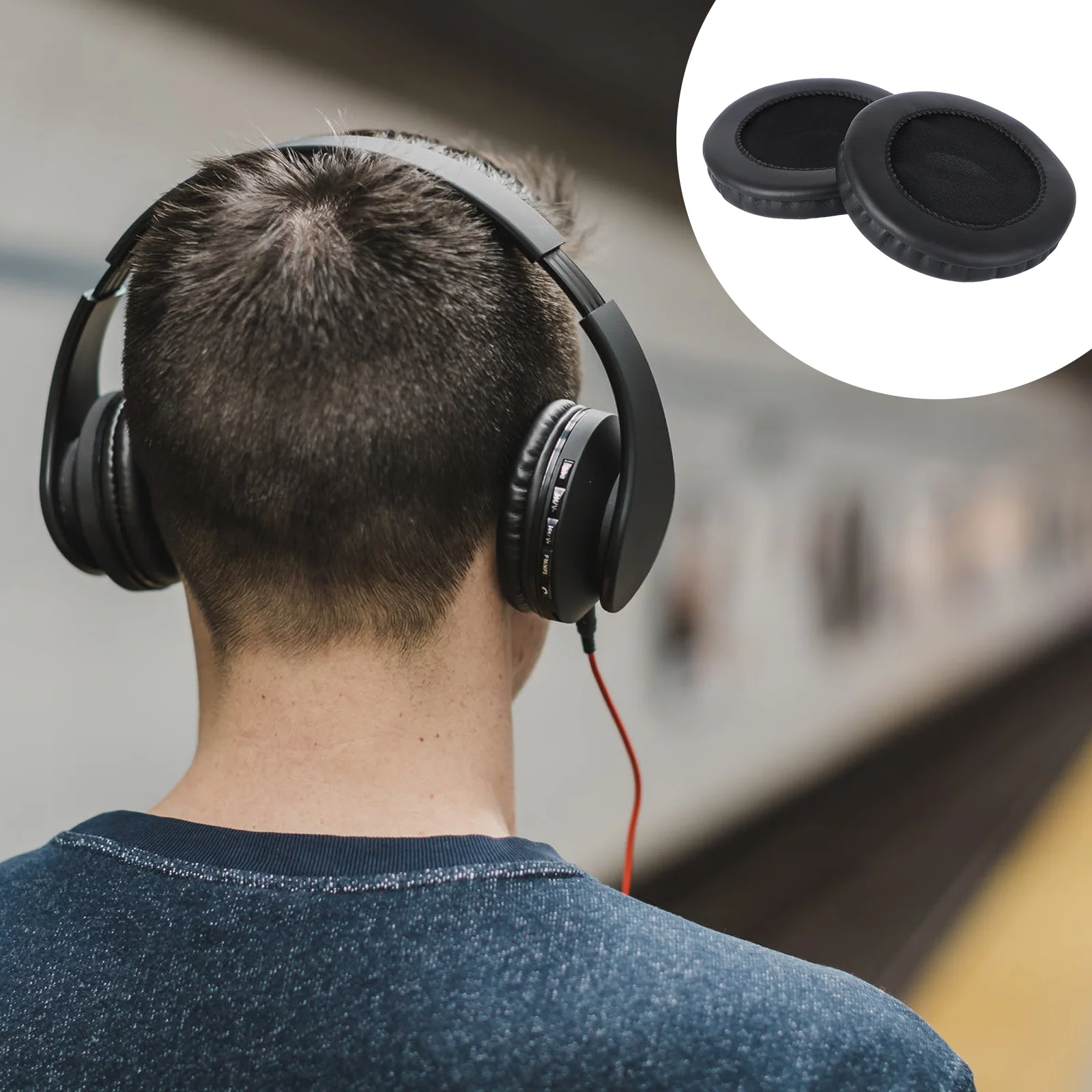 Durable PU Earpads for Mdr-V700dj V500dj Headphones Black Comfortable Replacement Improve Bass Performance Mdr-V700dj Ear Pads