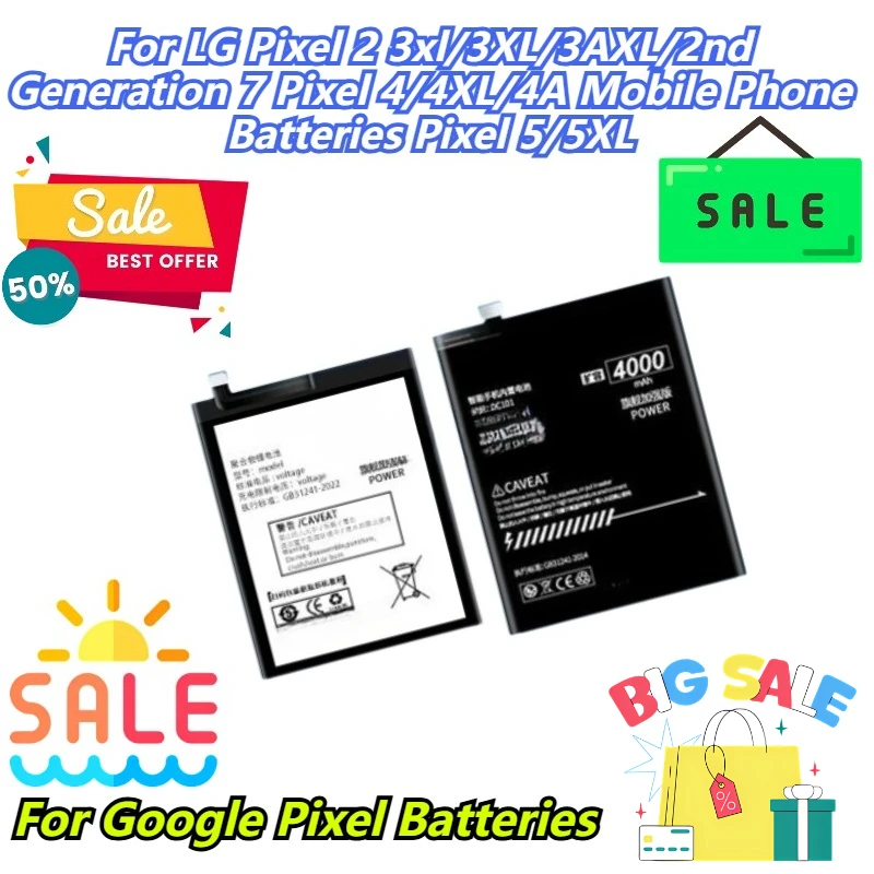 

For Google Pixel Batteries For LG Pixel 2 3xl/3XL/3AXL/2nd Generation 7 4/4XL/4A Mobile Phone Batteries 5/5XL