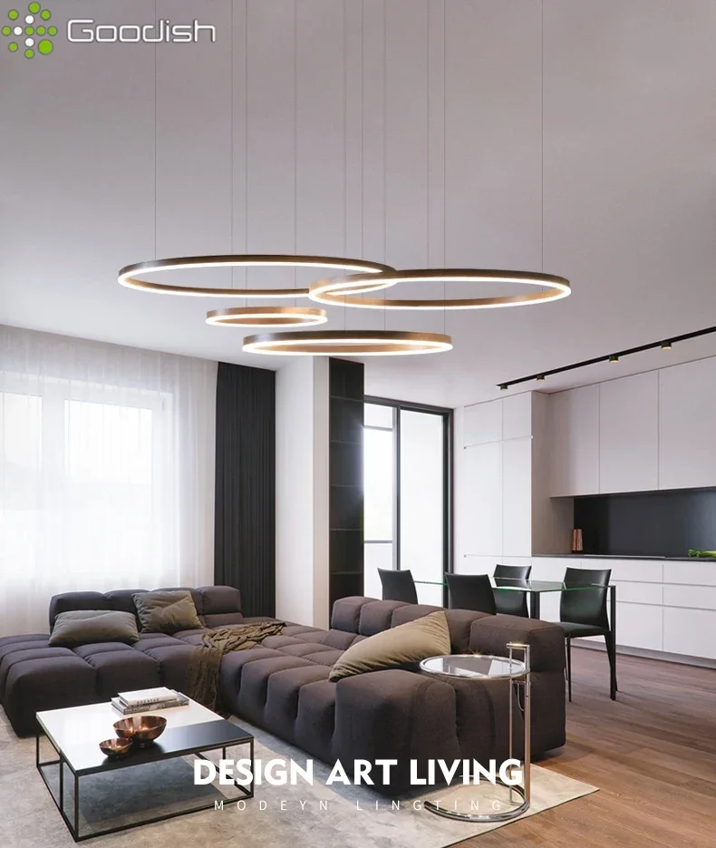

Modern Nordic Style Brushed Circle Rings Mounted LED Pendant Light Art Creative Lamp for Living Room Home Decoration Chandelier
