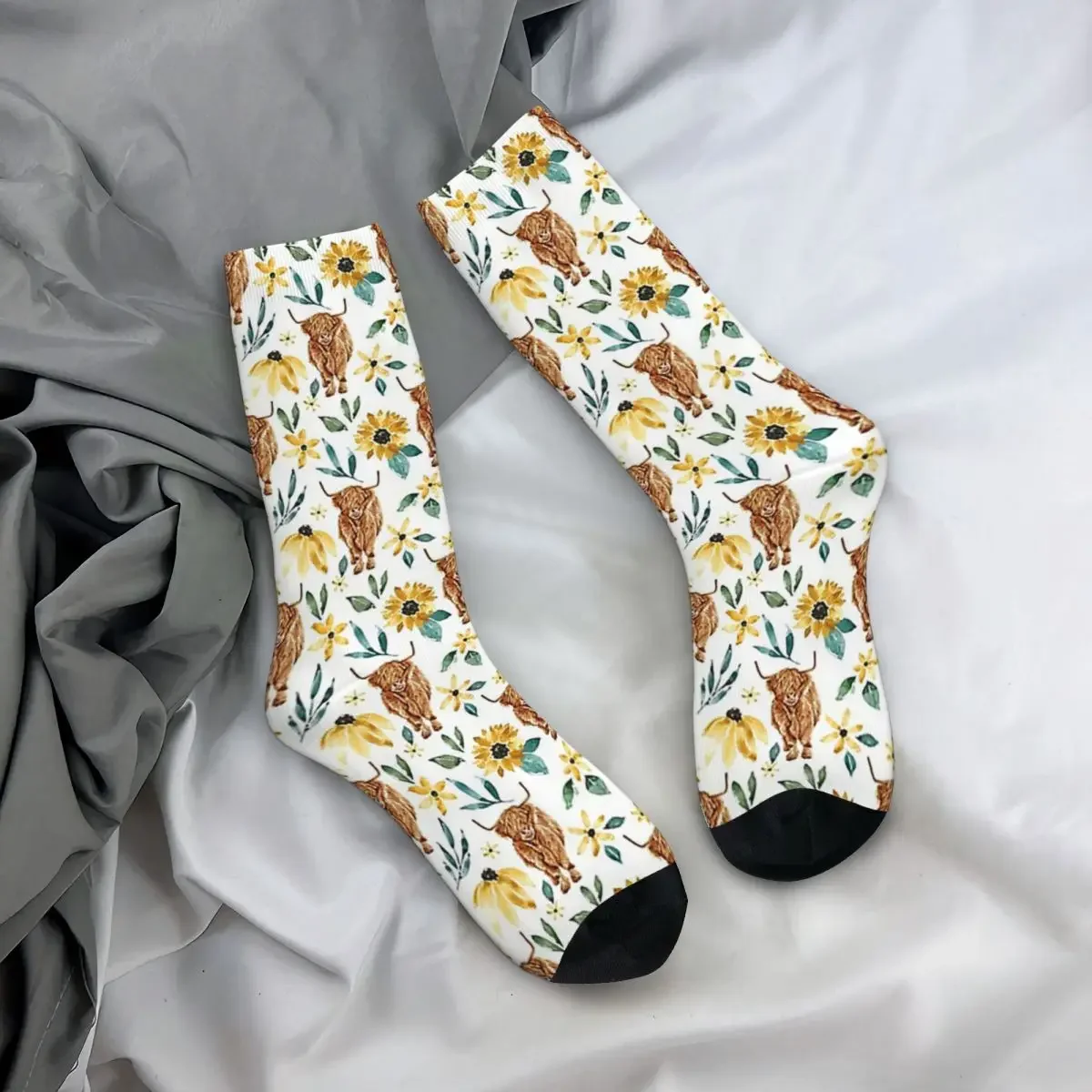 Highland Cow And Sunflowers Socks Harajuku Super Soft Stockings All Season Long Socks Accessories for Man's Woman's Gifts