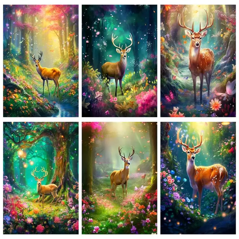 

SDOYUNO Painting By Numbers On Canvas To Paint Gorgeous Forest Elk Animal Handicraft Handiwork Art