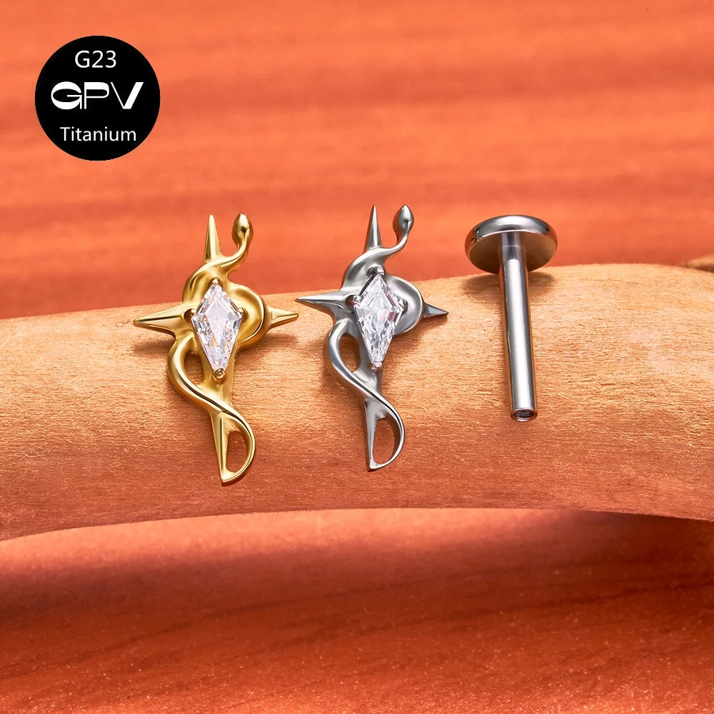 New G23 F136 Titanium Ear Bone Studs, Flower and Leaf Design 18K Gold Fashionable Pierced Jewelry for OL Men and Women - view 5