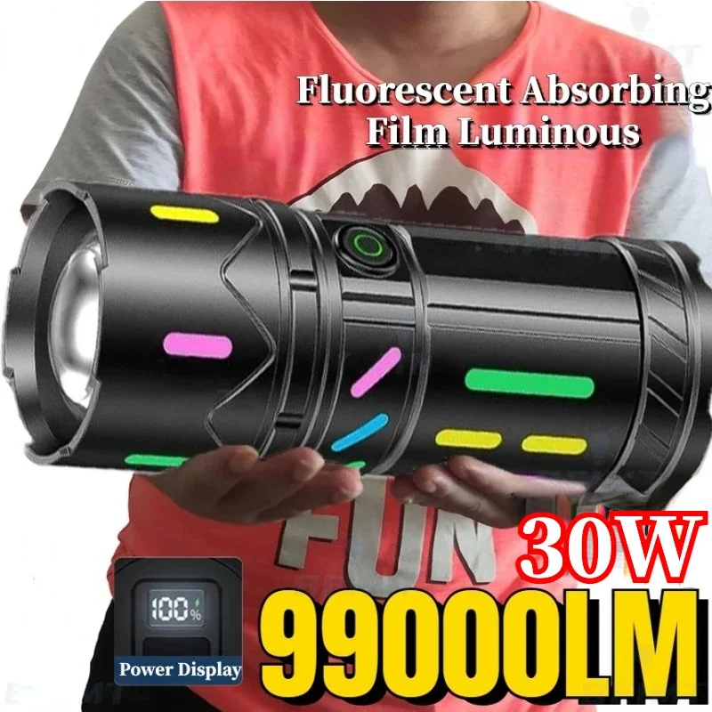 

Мощный белый лазерный фонарик со светящимися полосками, 3000-метровый зум, водонепроницаемый уличный ручной фонарь для кемпинга