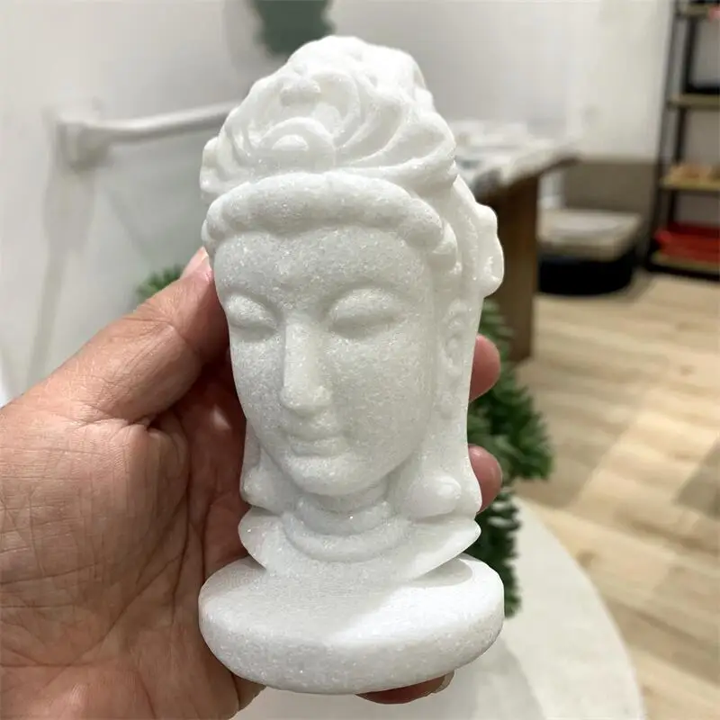 13cm Natural White Marble Jade Carved Guanyin Buddha Fengshui Crystal Statue Craft For Home Decoration Healing Reiki Gift 1pcs