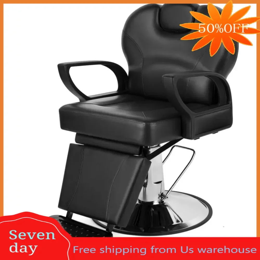 

Artist Hand Barber Chair for Salon, Adjustable Height and Reclining, PVC Artificial Leather Seat, Metal Base, Black