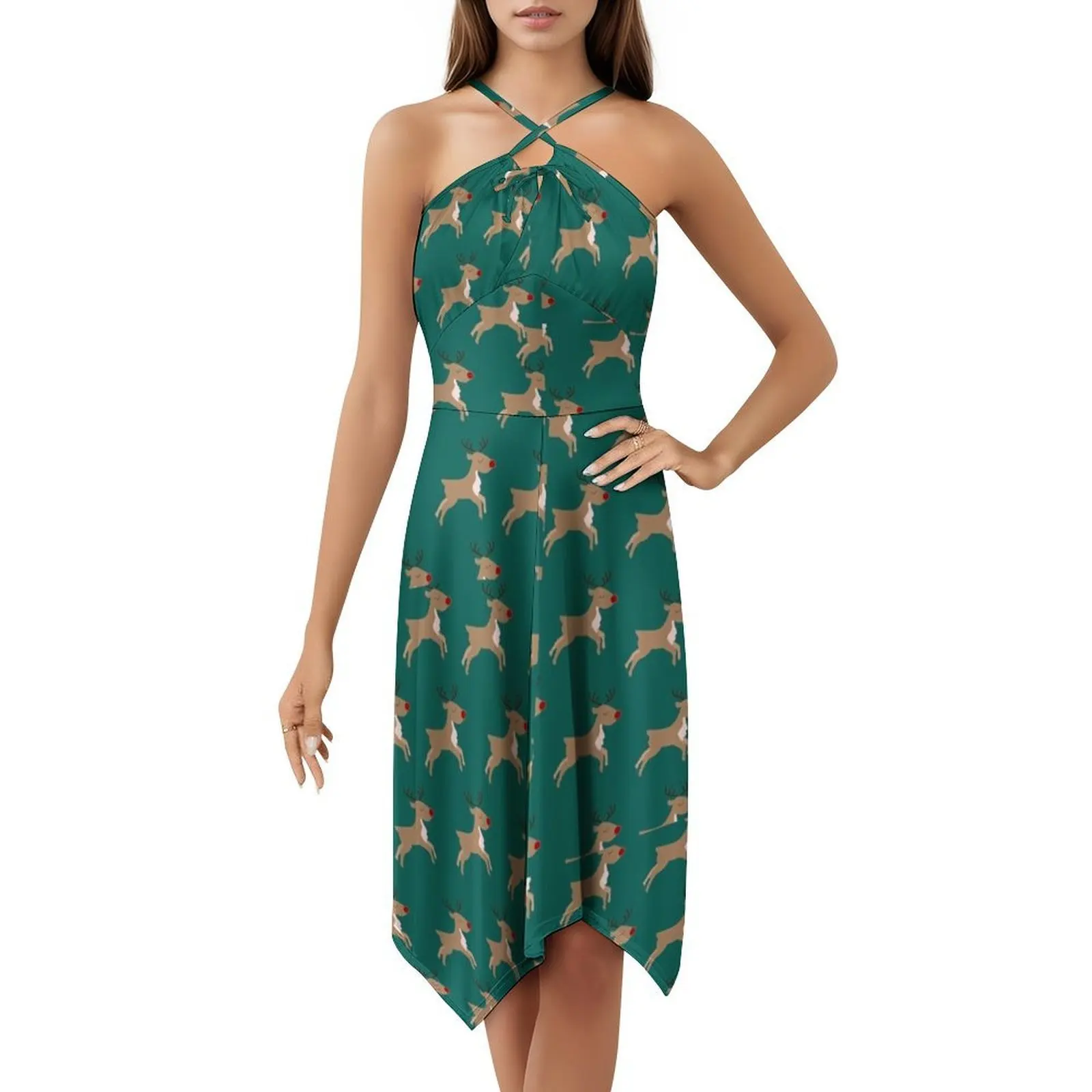 الرنة نمط الأزهار سموك فستان للنساء الربيع الصيف فستان كاجوال للحزب سانتا عيد الميلاد كاندي الغزلان كوب الرنة