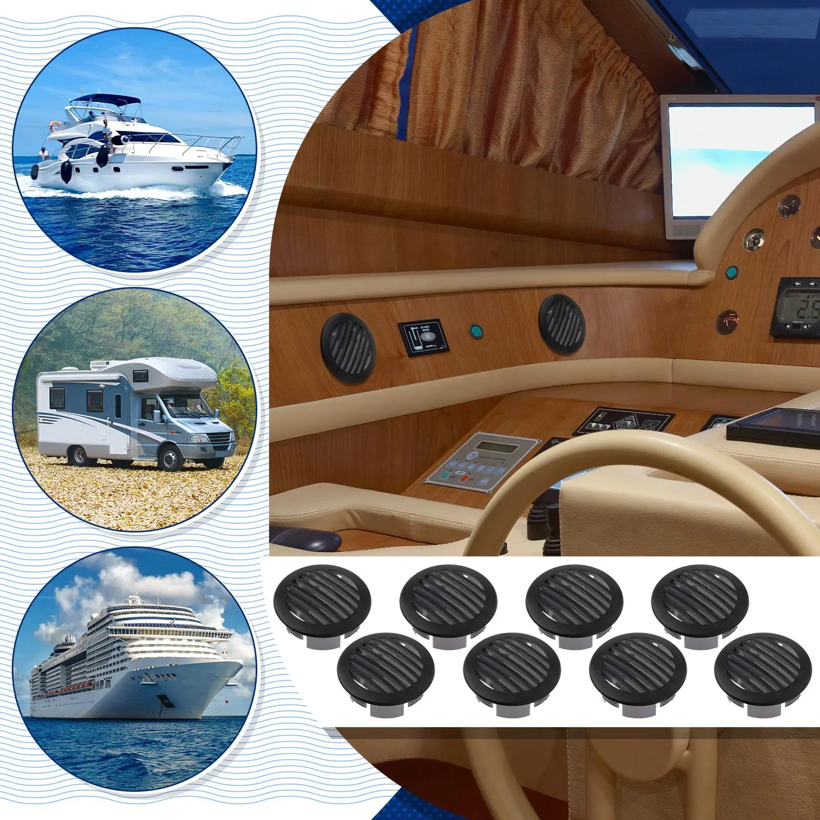 

8Pcs Round Air Vent Cover suits 3" to 4" Pipe Black for Yachts RV Boats