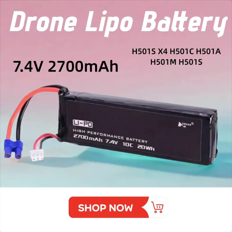 

7.4V 2700mAh Drone Lipo Battery for H501S X4 H501C H501A H501M H501S W H501S Pro Four-axis Aircraft Aerial Camera UAV