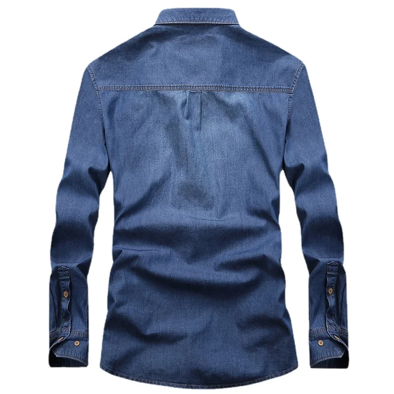 New Spring Man Long-sleeved Denim Shirts Men Outdoor Multi-pocket Tooling Shirts High Quality Male Cotton Casual Jeans Shirts 4