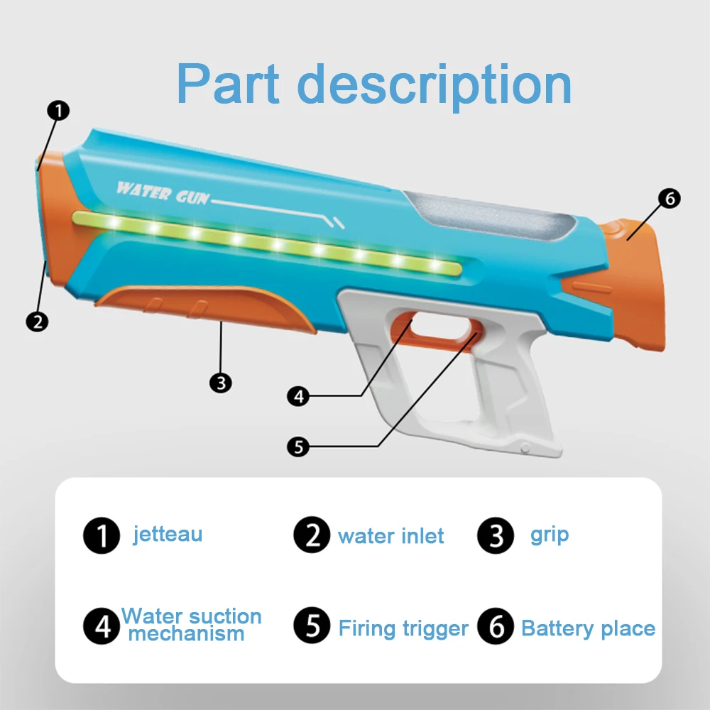 Pistol air elektrik 2024 untuk dewasa, mainan pistol air elektrik kuat dengan baterai untuk kolam, mainan pistol air luar ruangan untuk anak-anak