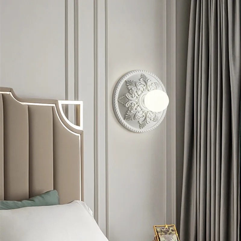 French Cream Wind Wall Lamp Bedroom Bedside Sconces Background Wall Living Room Lamp Carving Designer