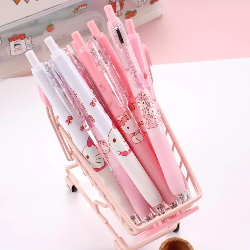 4Psc Set Sanrio Hello Kitty Gel Pens Girls Stationery Press Pen Kawaii Pink Student Dedicated Pen School Supplies Children Gift