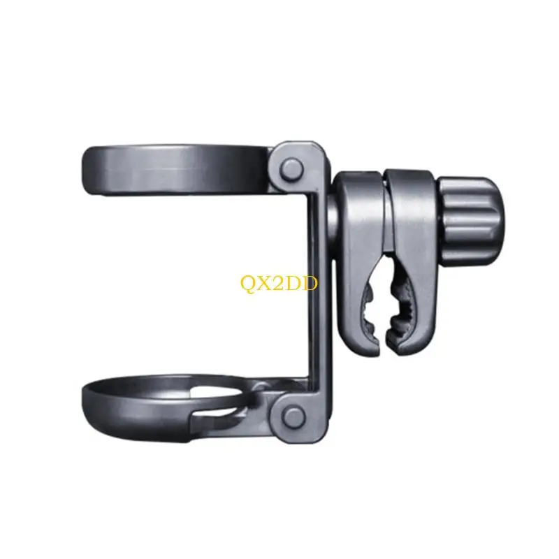 

QX2D Collapsible Beverage Bottle Holder for Strollers Bikes Easy Installation Rotatable Water Cup Clamping Holder Black