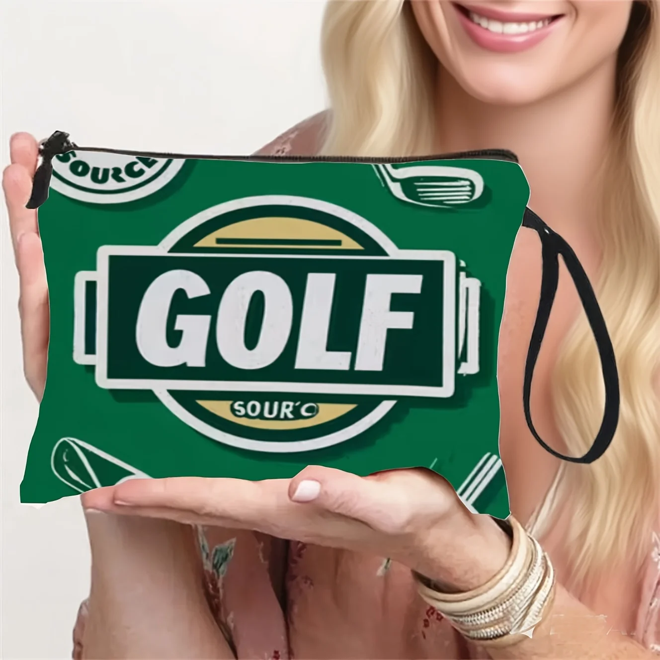 

Green Golf Themed Makeup Toiletry Bag Suitable Men and Women Travel with Wrist Strap Zipper Closure Sporty Storage Pouch for Gym