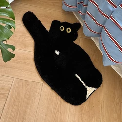 Tufting Black Cat Living Room Carpet Bathroom Mat Soft Bedroom Floor Pad Doormat Cartoon Animal Rug Aesthetic Home Art Decor