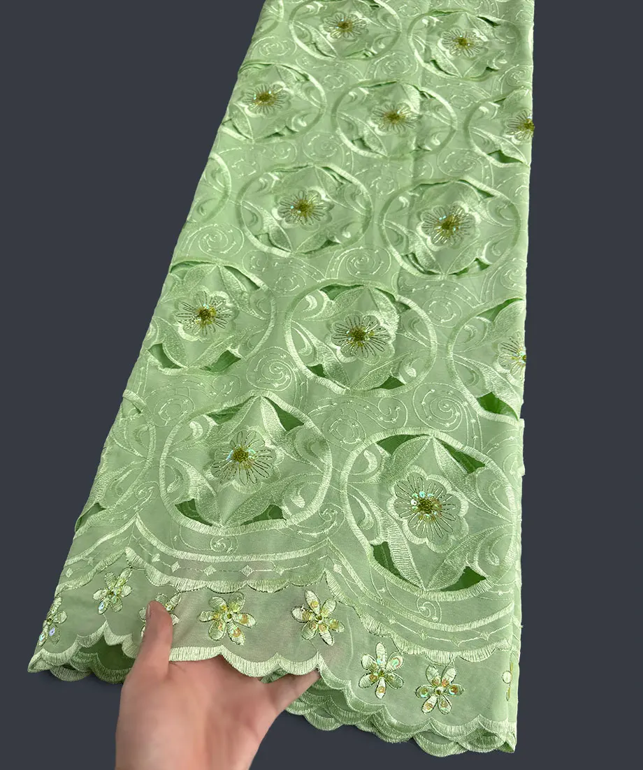 Soft Handmade Voile Lace with Sequins Small Crystal Beads African Handcut Lace Fabric Switzerland For Wedding Celebrants