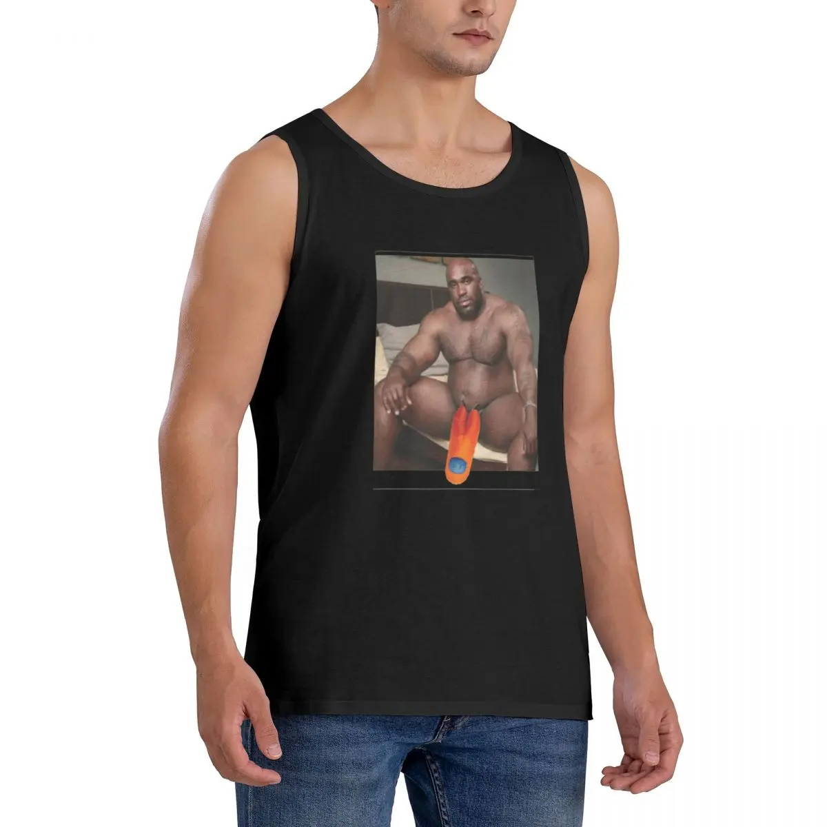 100% Cotton Big Dick Black Guy Meme Barry Woodses Sleeveless T-Shirt Men Workout Sports Clothing Tops Men's Crew Neck Vest