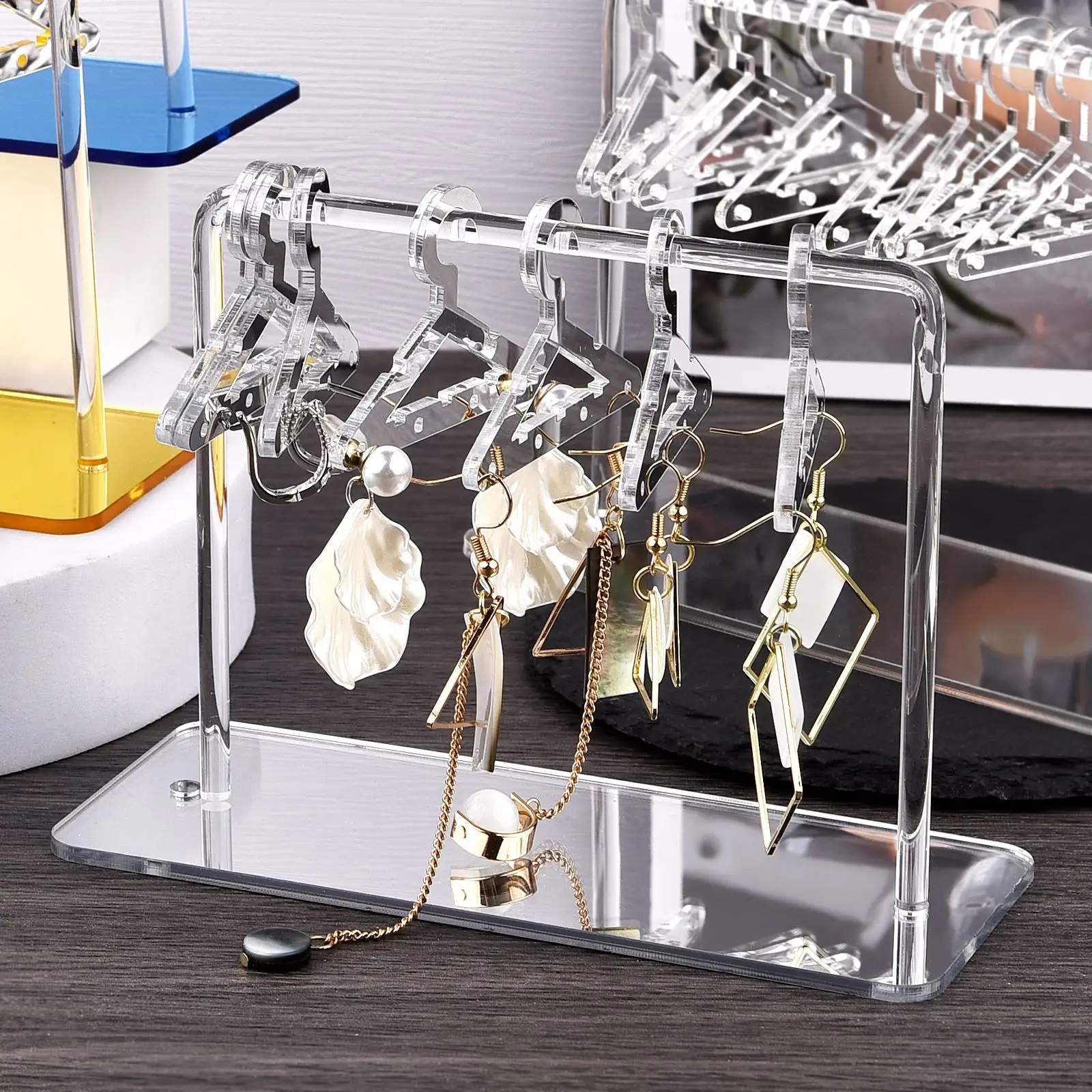 1Set/8Pcs Coat Hangers Earrings Organizer Acrylic Display Stand Showcase Tabletop Clear Handmade Polymer Clay Jewelry Rack Gift