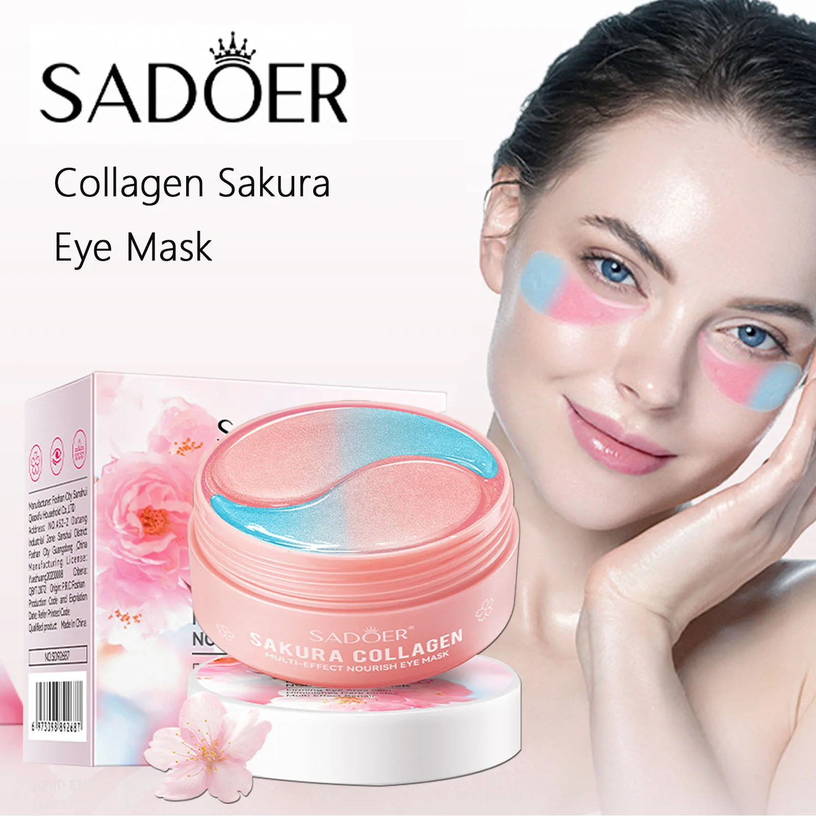 60pcs Sakura Collagen Eye Mask Anti Dark Circles Eyes Bags Removal Moisturizing Firming Brighten Eye Patches Skin Care for Eyes